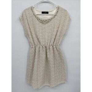 Yuki Women's Stretch Beaded Neck Cap Sleeve Fit & Flare Mini Dress Oatmeal Small